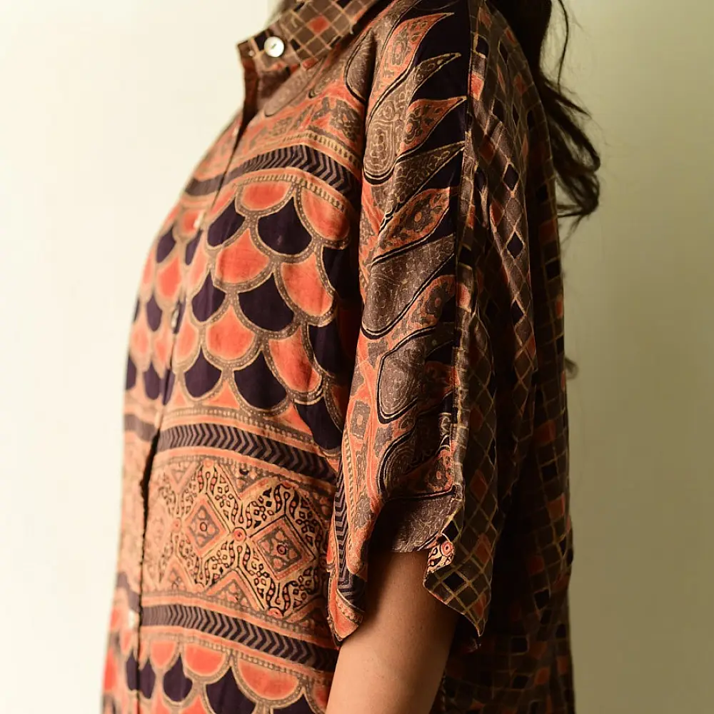 Shop Designer Silk Shirt with Ajrakh Print