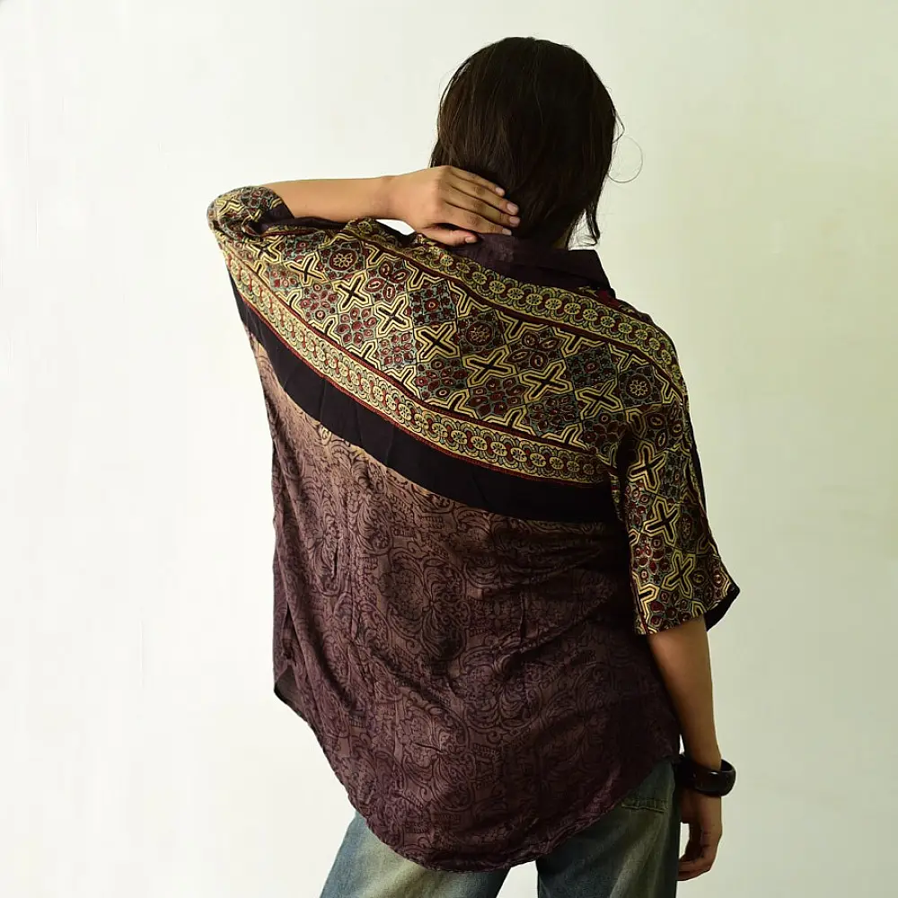 buy Ajrakh Over Size Modal Silk Shirt - Unisex