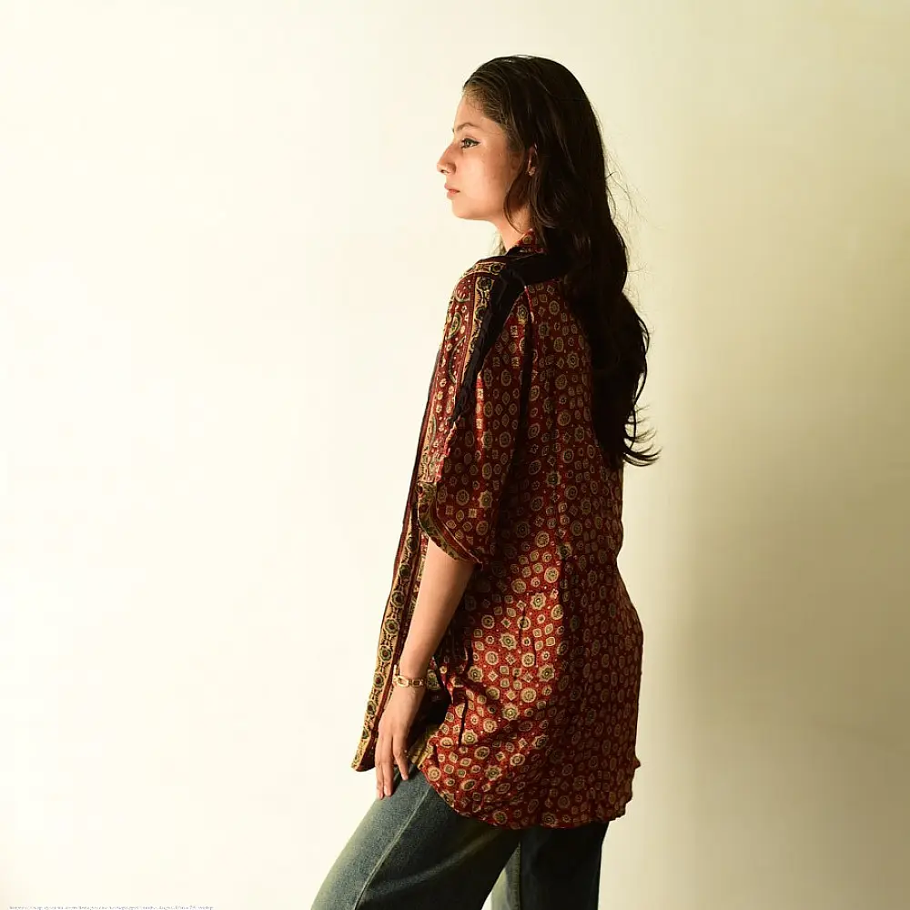 buy Ajrakh Free Size Modal Silk Shirt