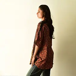 Itr . इत्र | Ajrakh Free Size Silk Shirt | Red