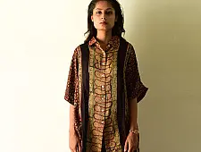 Itr . इत्र | Ajrakh Free Size Silk Shirt | Red