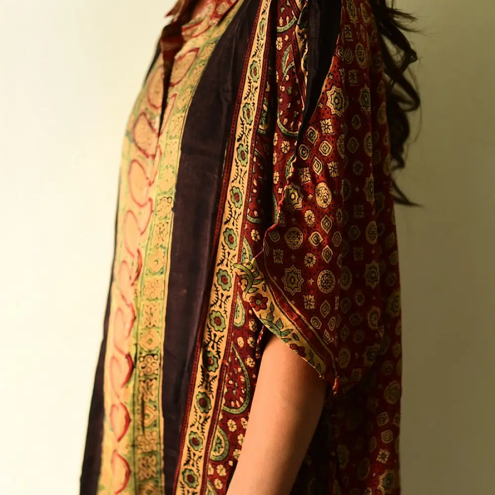 buy Ajrakh Free Size Modal Silk Shirt