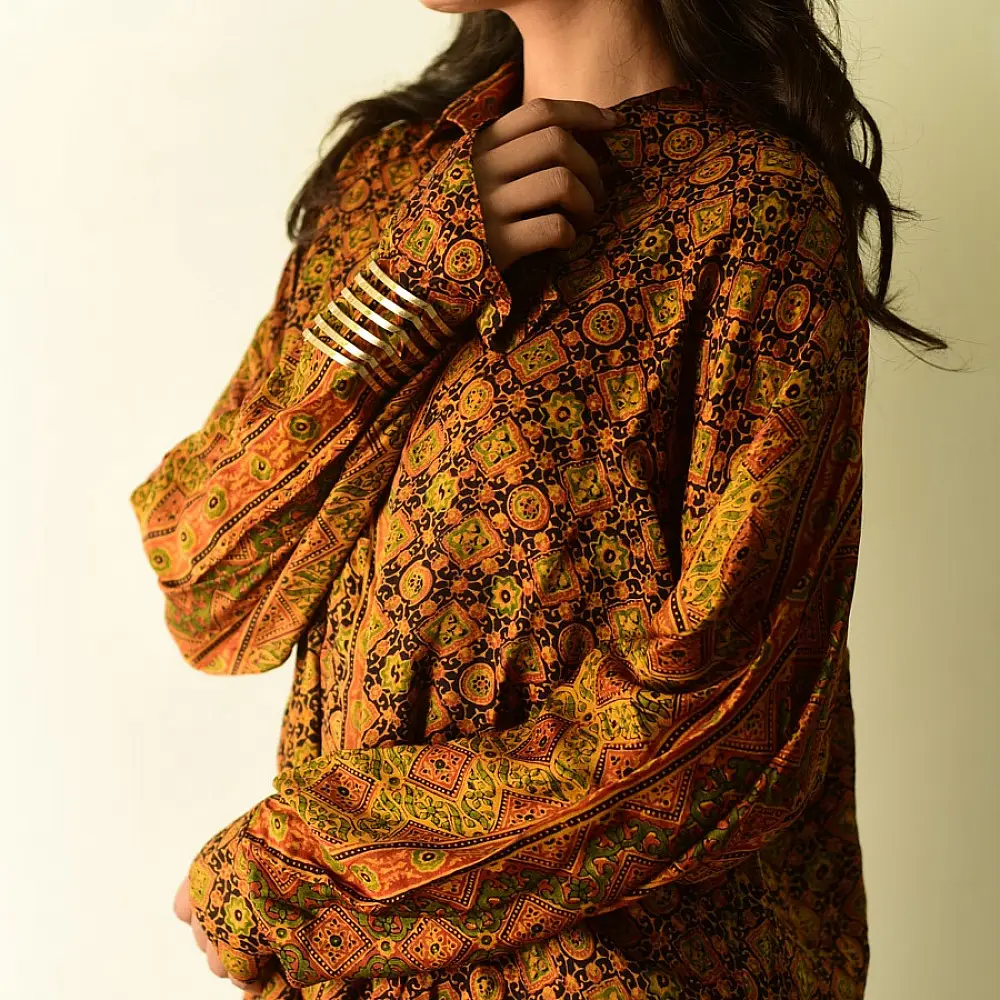  Unique Design Ajrakh Silk Shirt | Natural Dye