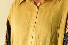 Itr . इत्र | Designer Silk Shirt - Natural Colour Ajrakh Print