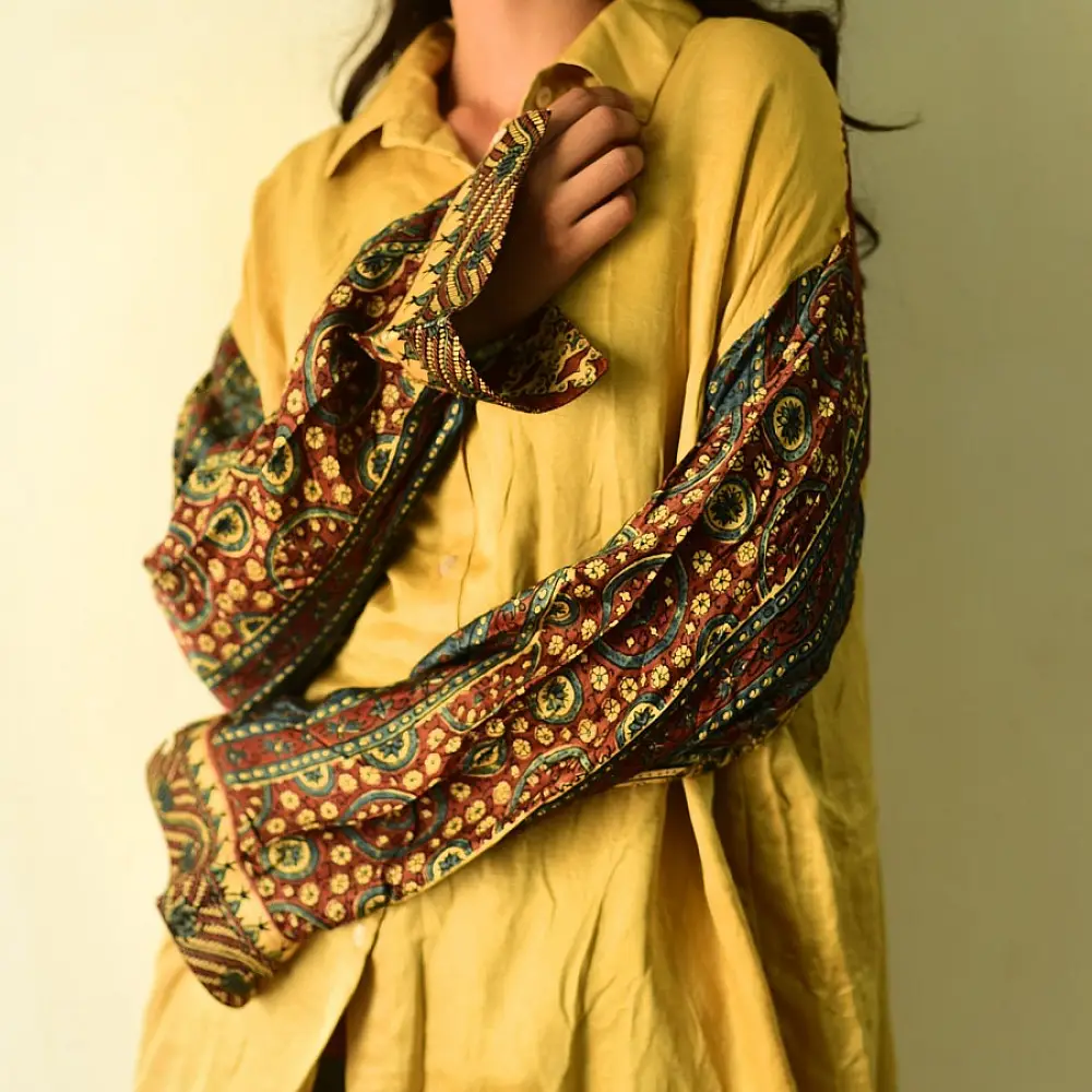 Designer Silk Shirt - Natural Colour Ajrakh Print