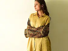 Itr . इत्र | Designer Silk Shirt - Natural Colour Ajrakh Print