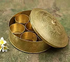 Ahar ✽ Brass ~ Spice Jar - Seven jars inside  (7.5" x 7.5" x 4" Big Masaldaan)