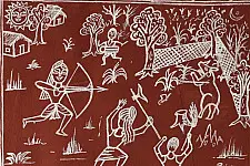 Muria Painting | Bhitti Chitra ~ Shikar ( 11" x 17" )