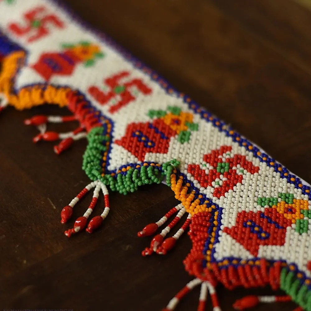 shop handmade door Glass Bead Door Toran - swastik kalash
