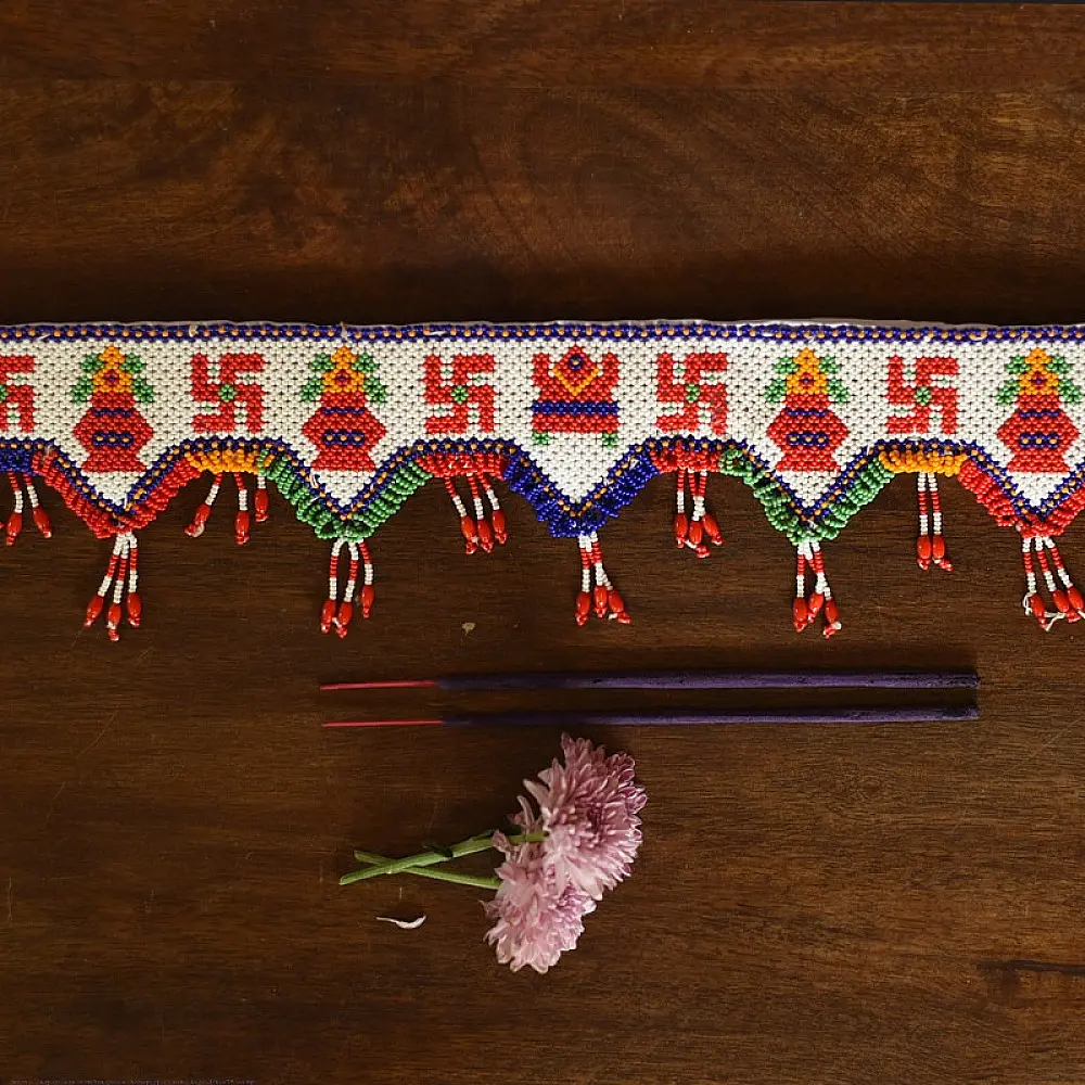 shop handmade door Glass Bead Door Toran - swastik kalash