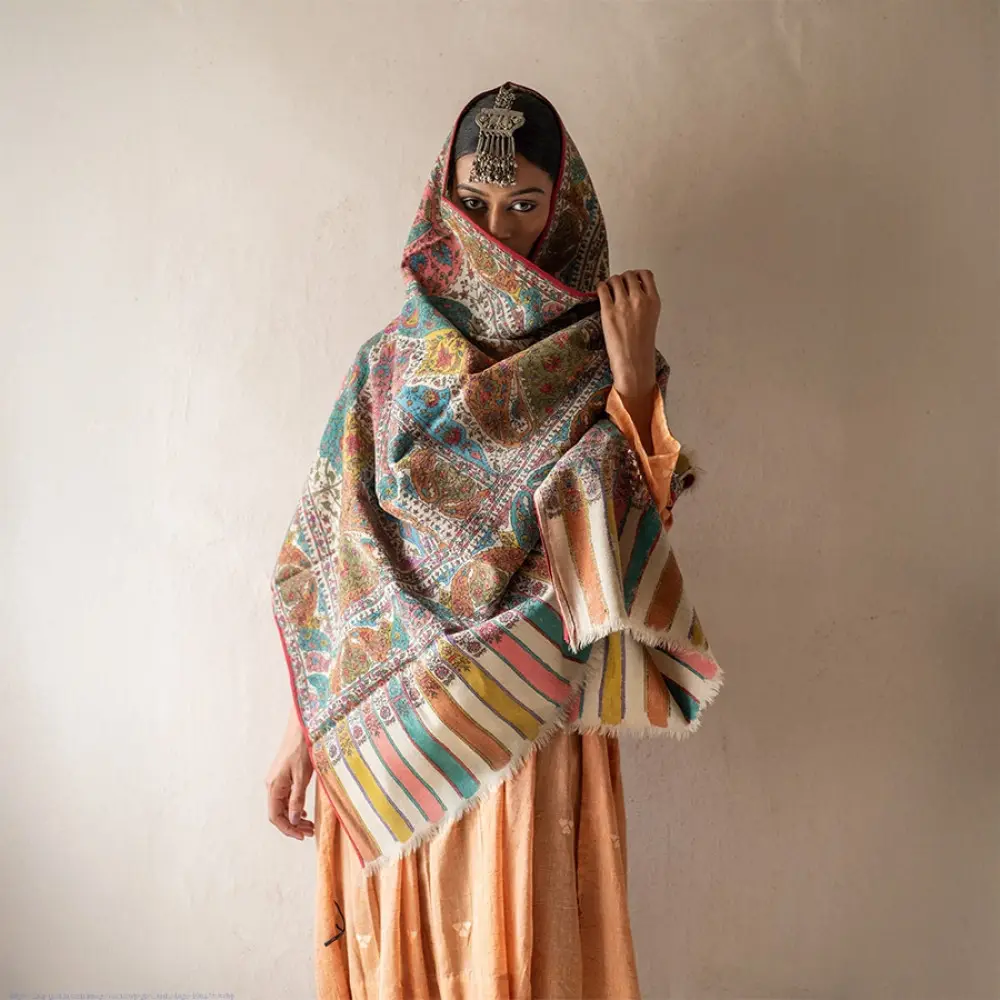 shop Pashmina Kani Shawl With Sozni Embroidery