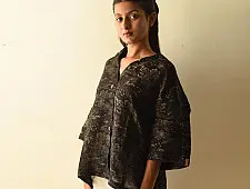 Linen Ajrakh Printed Black Shirt - Natural Dyed