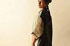 Linen Ajrakh Printed Black & White Shirt - Natural Dyed