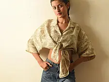 Linen Ajrakh Block Printed Shirt - Bird Motif