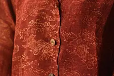 Linen Ajrakh Printed Red Unisex Shirt - Natural Dyed