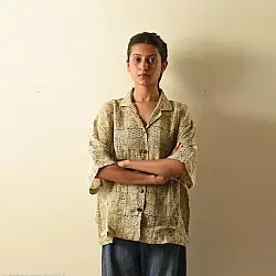 Linen Ajrakh Printed Shirt - Natural Dyed