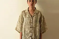 Linen Ajrakh Printed Shirt - Natural Dyed