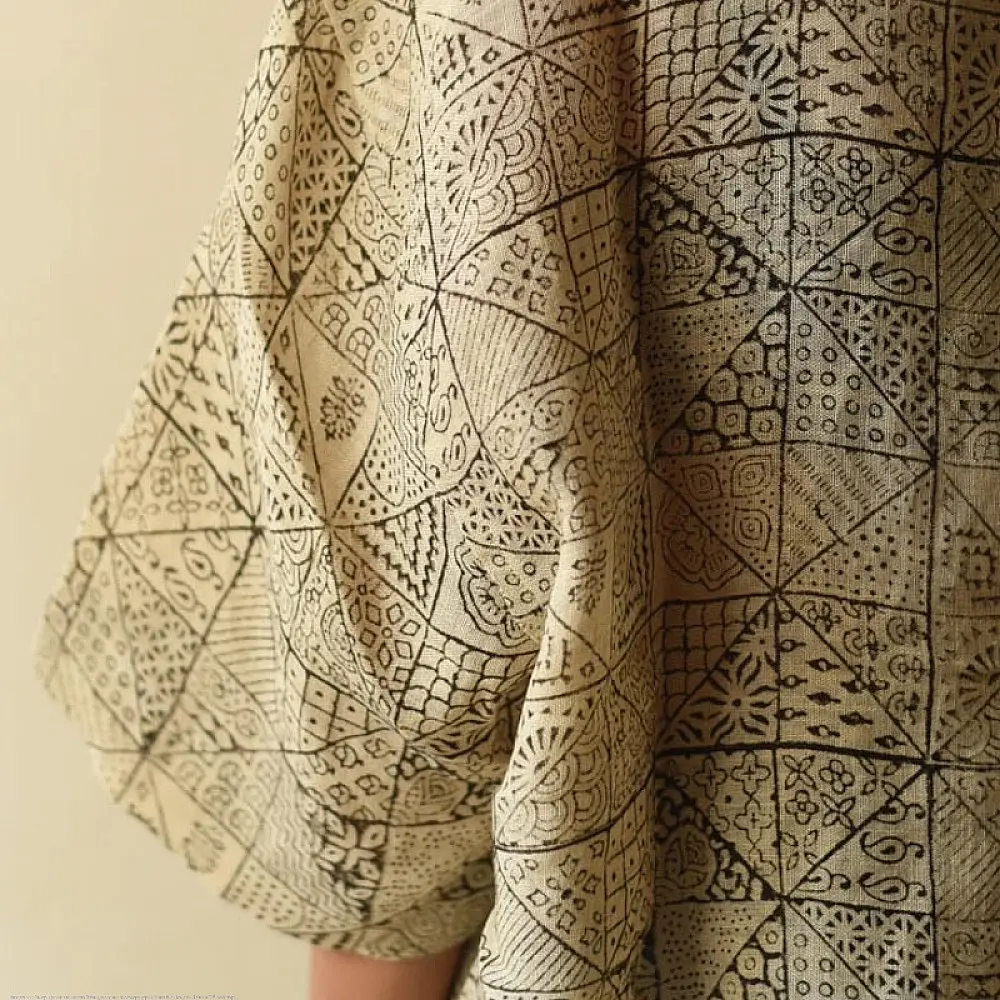 buy Linen Ajrakh printed Shirt - Natural Dyed