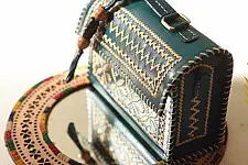 Be Nomadic ~ Kutchi Embroidered Leather Sling Handbag - Teal