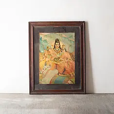 Memory Lines | Indian Antique Print |Shiv-Parvati (Ravi Verma Press | With Frame) 