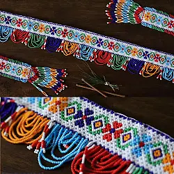 Shubh - Labh ⁂ Handcrafted Glass Bead Temple Toran ( Set of Three ) 