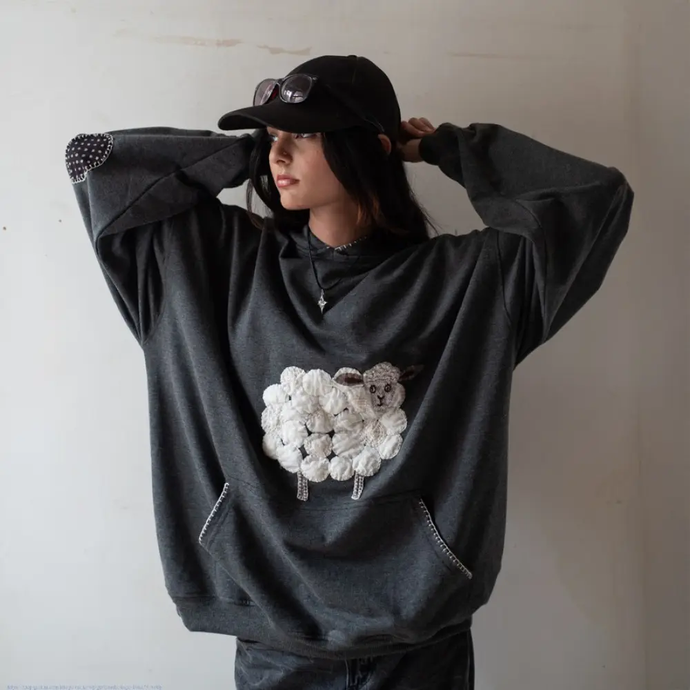 buy Handcrafted Embroidered Hoodie - Sheep design