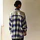cream and indigo ajrakh cotton shirt vertical sawtooth wave triangle block print hand block printed relaxed fit artisanal shirt men women unisex sustainable fashion