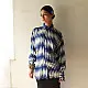 cream and indigo ajrakh cotton shirt vertical sawtooth wave triangle block print hand block printed relaxed fit artisanal shirt men women unisex sustainable fashion