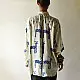 cream and indigo ajrakh cotton shirt bold deer animal motif block print hand block printed relaxed fit figurative shirt men women unisex sustainable fashion