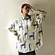 cream and indigo ajrakh cotton shirt bold deer animal motif block print hand block printed relaxed fit figurative shirt men women unisex sustainable fashion