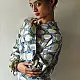 cream and indigo ajrakh cotton shirt large circular chand moon block print hand block printed relaxed fit artisanal shirt men women unisex sustainable fashion
