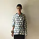 cream and indigo ajrakh cotton shirt large circular chand moon block print hand block printed relaxed fit artisanal shirt men women unisex sustainable fashion