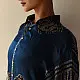 deep indigo blue ajrakh shirt large circular chand-buti moon medallion block print striped back yoke hand block printed relaxed fit artisanal shirt men women unisex