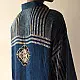 deep indigo blue ajrakh shirt large circular chand-buti moon medallion block print striped back yoke hand block printed relaxed fit artisanal shirt men women unisex