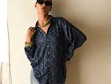 Itr . इत्र | Indigo Modal Silk Shirt - Pixel | Unisex