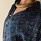 deep indigo blue ajrakh cotton shirt geometric diamond jaal block print madder red accents hand block printed relaxed fit artisanal shirt men women unisex sustainable fashion