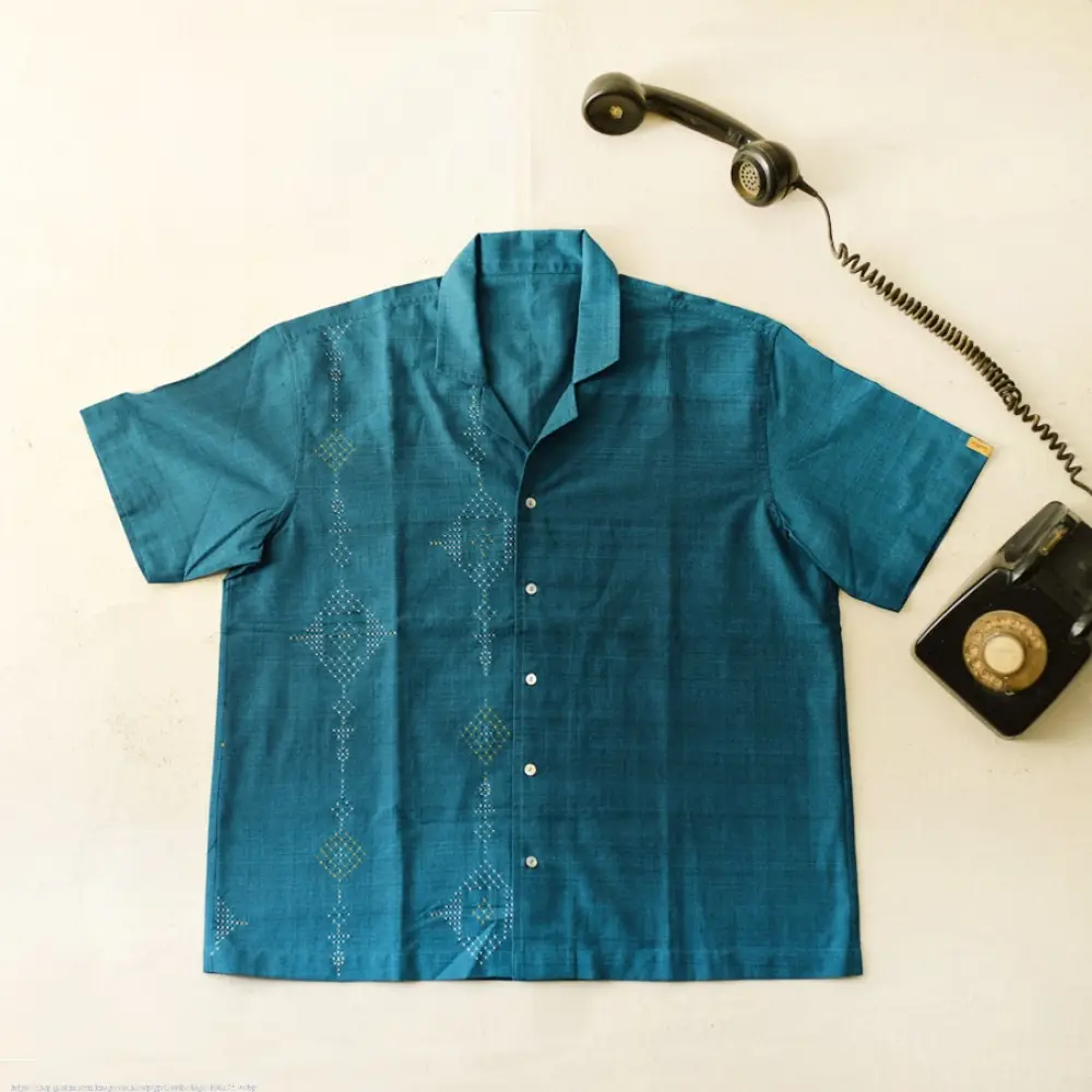 buy Tangaliya Handwoven Unisex Shirt Blue colour
