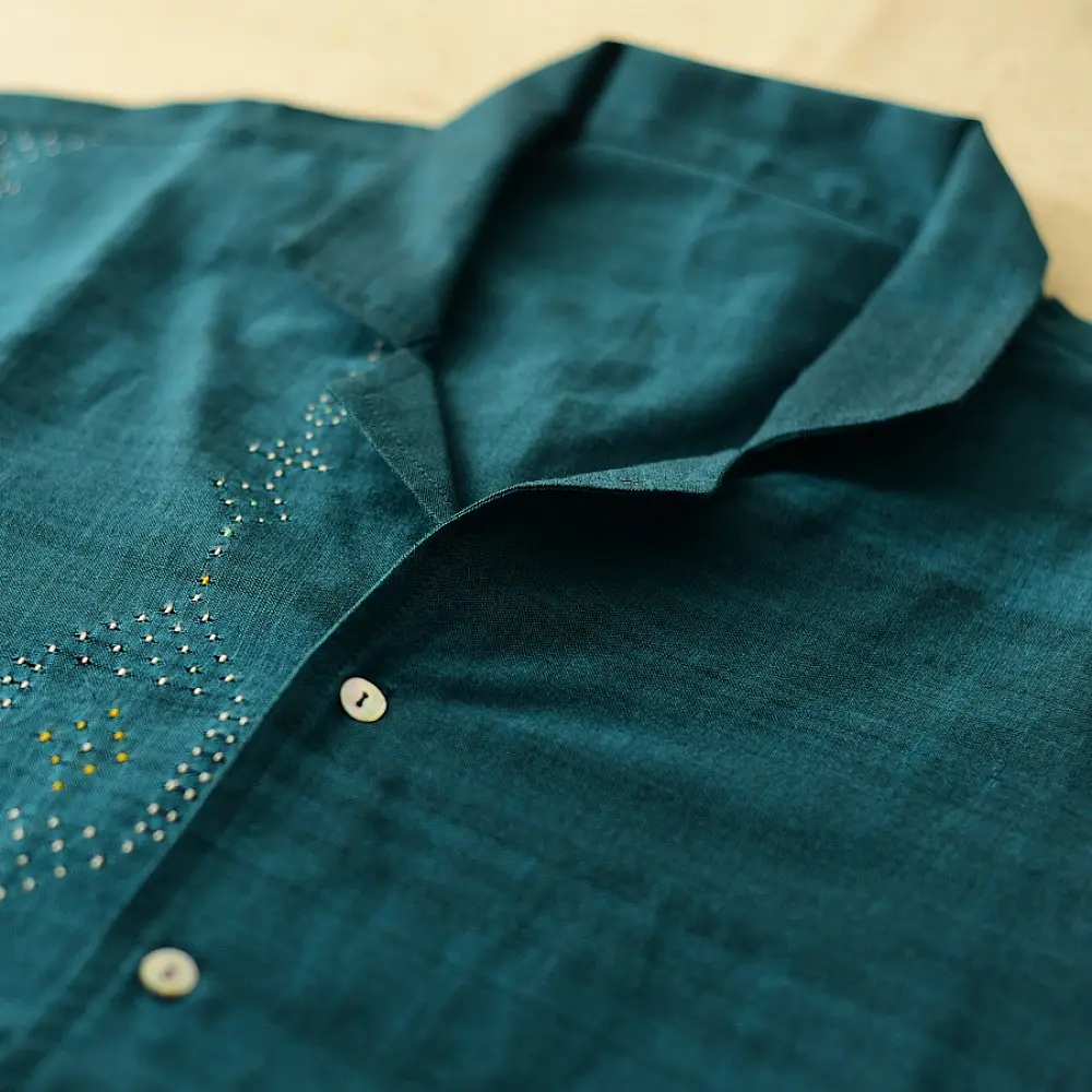 buy Tangaliya Handwoven Unisex Shirt Blue colour