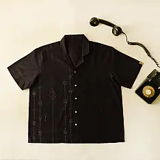 Handwoven Tangaliya Cotton Shirt ~ Black with white dots