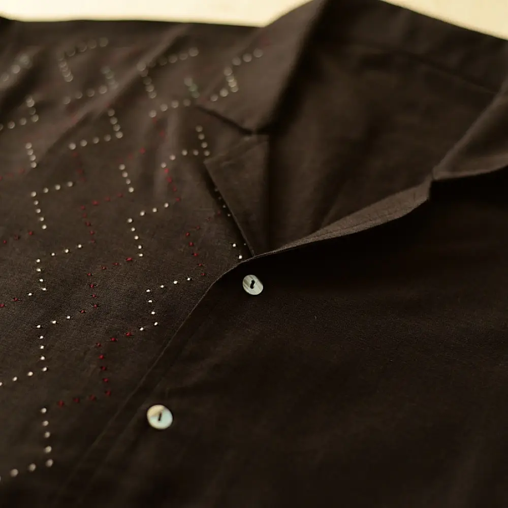  Tangaliya Handwoven Shirt in Black colour