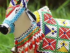 Shubh - Labh . शुभ लाभ | Wooden Cow Decorate With Glass Bead ( Single piece )