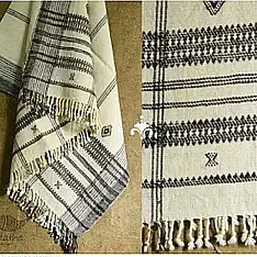 Salt Deserts of Kutch | Kutchi Bhujodi Hand-spun Raw Woollen Shawl - Cream