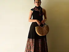 Flowers in a River : Ajrakh Prints Wrap Around Skirt