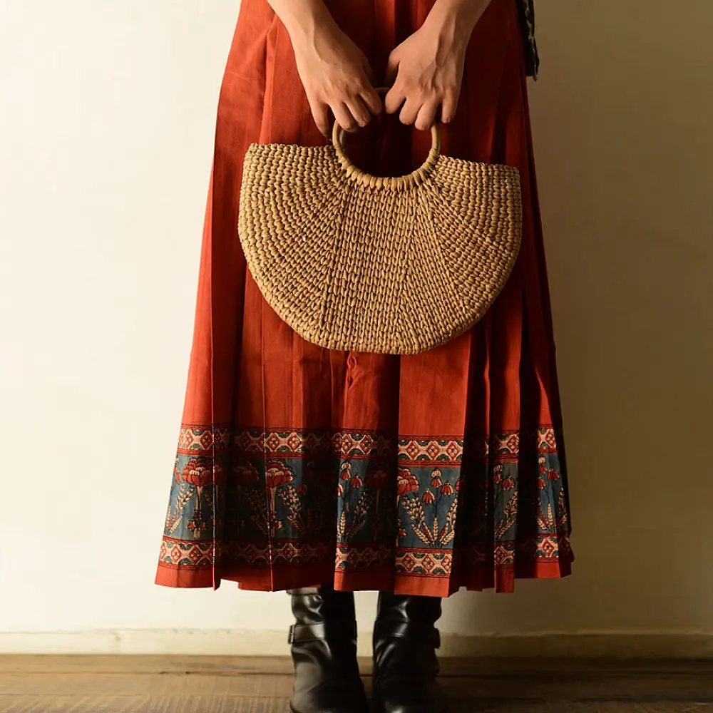 shop Ajrakh Printed Wrap Around Cotton Skirt - Natural Dyed