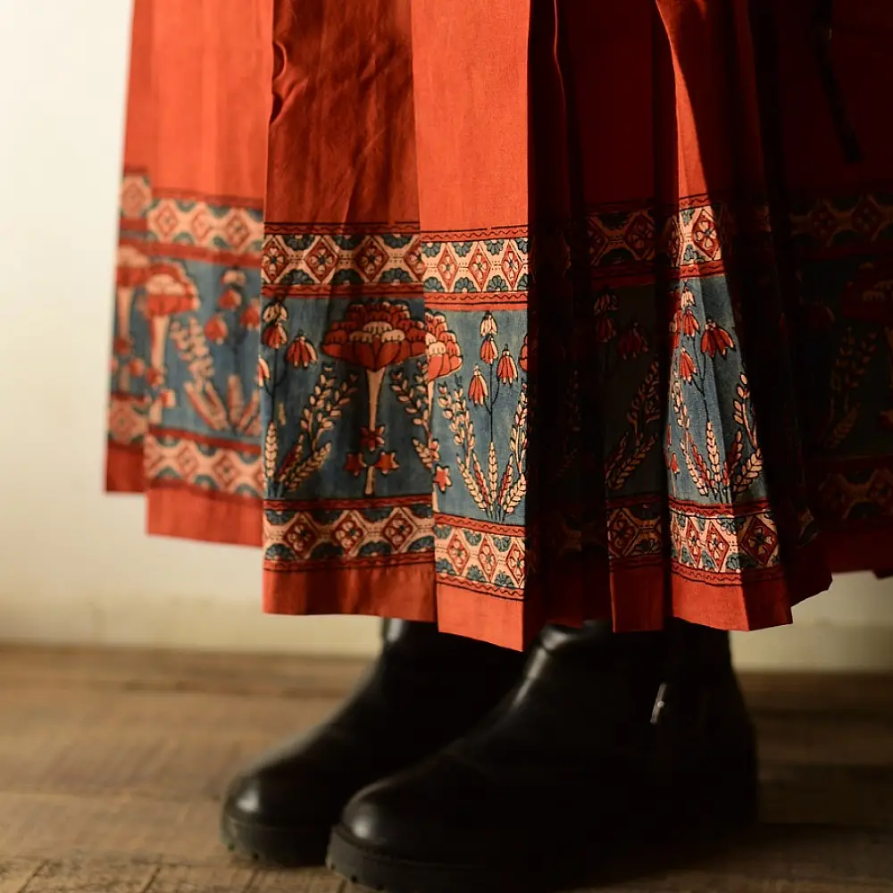 shop Ajrakh Printed Wrap Around Cotton Skirt - Natural Dyed