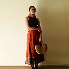 Flowers in a River : Ajrakh Printed Wrap Around Skirt | Pure Cotton