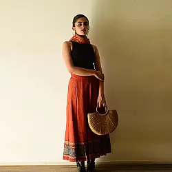 Flowers in a River : Ajrakh Printed Wrap Around Skirt | Pure Cotton