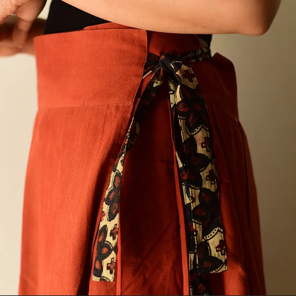shop Ajrakh Printed Wrap Around Cotton Skirt - Natural Dyed