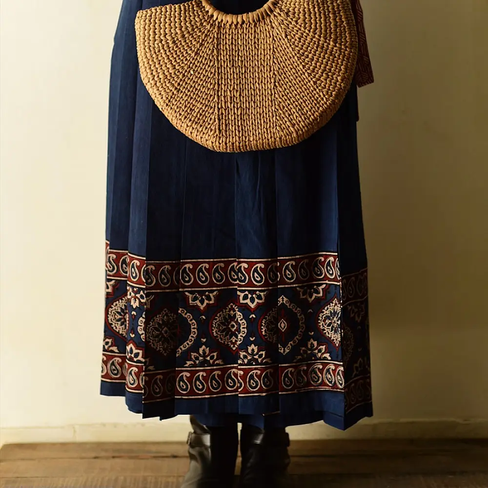 shop Ajrakh Natural Dyed ~ Long Wrap Around Cotton Skirt