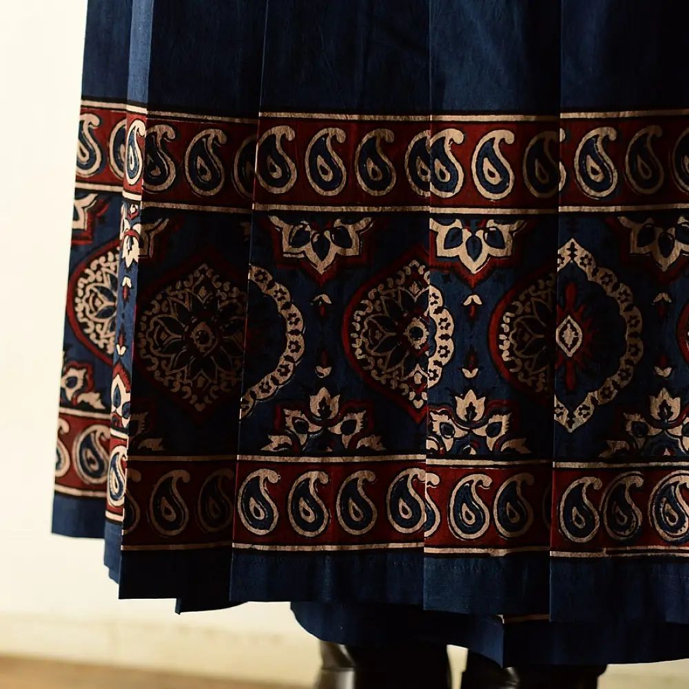 shop Ajrakh Natural Dyed ~ Long Wrap Around Cotton Skirt